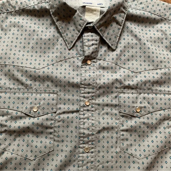 Men's Wrangler Wrancher Pearl Snap Size L Grey With Blue Diamonds - Picture 6 of 15